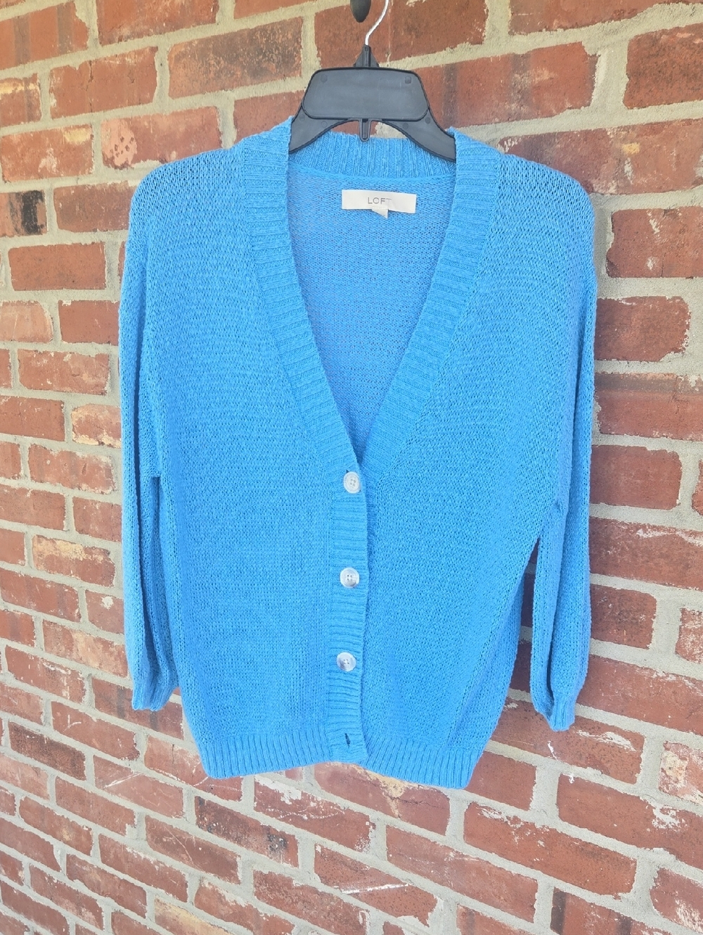 LOFT Sky Blue V-Neck Button Cardigan